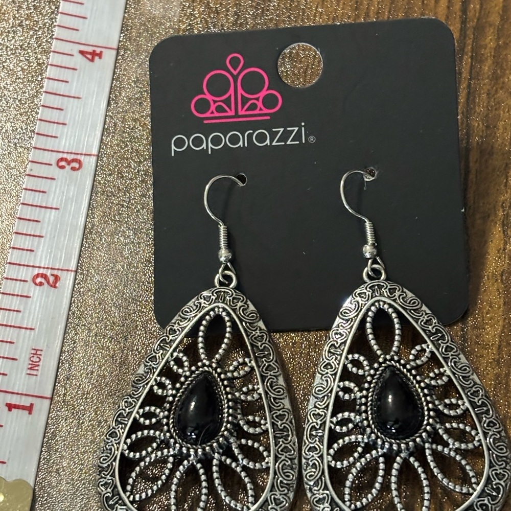 Paparazzi Intricate Silver and Black Earrings